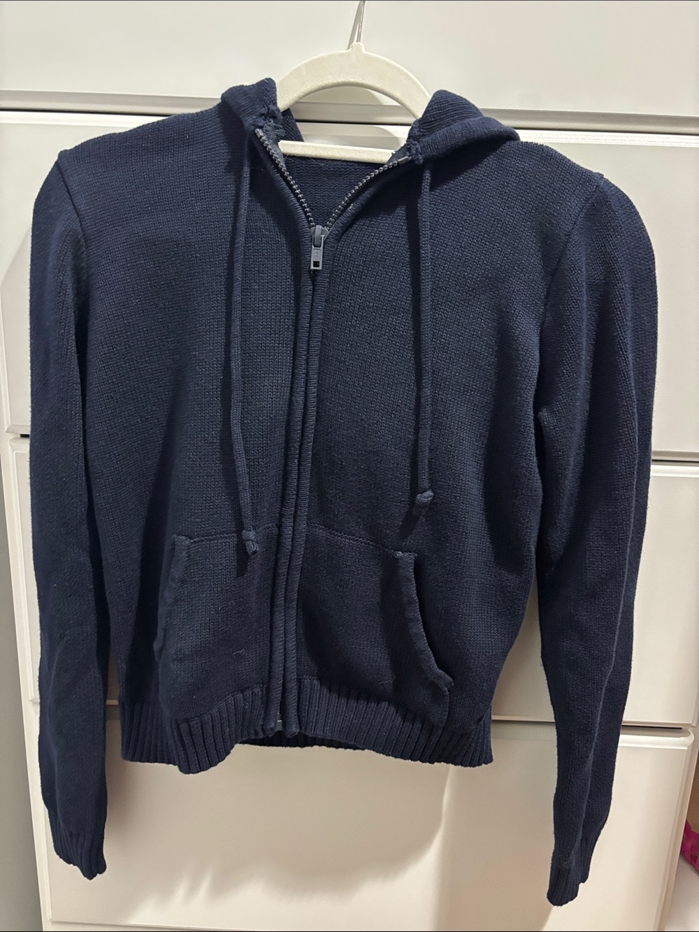 Brandy Melville Navy Zip-Up Hooded Sweater